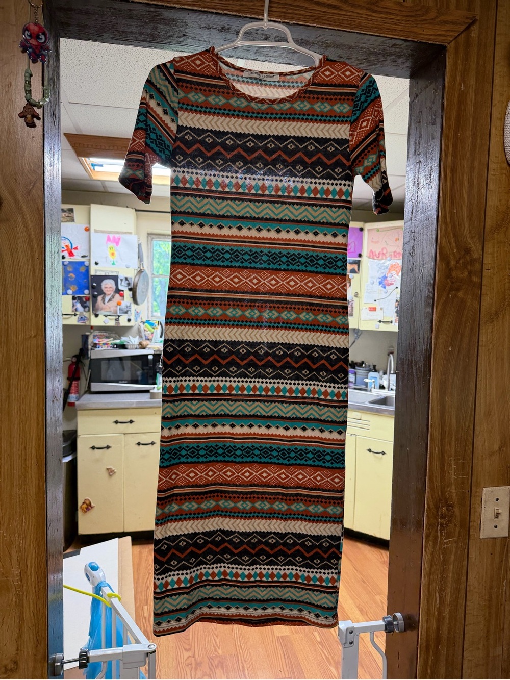 Aztec-Pattern Maxi Dress in Teal & Rust